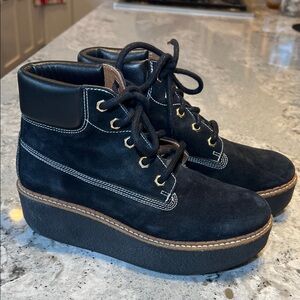 Flamingos Black Suede Lace-Up Platform Boots Size 36